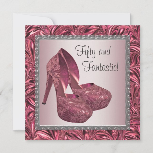 High Heel Shoe Womans Pink 50th Birthday Invitation (Front)