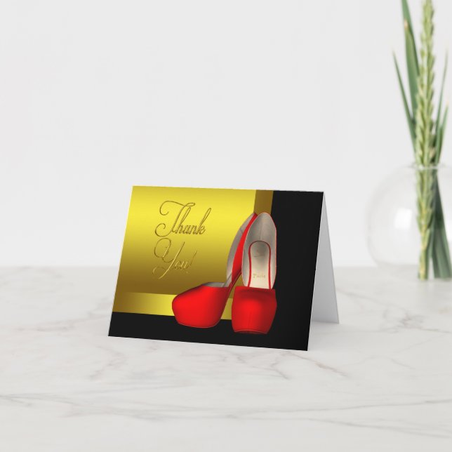 High Heel Shoes Black Red Gold Thank You (Front)