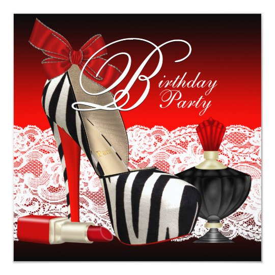 High Heel Shoes Black Red Zebra Party Card | Zazzle