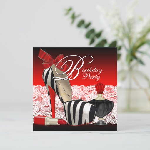 High Heel Shoes Black Red Zebra Party Invitation | Zazzle