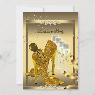 High Heel Shoes Champagne Gold Birthday Party Invitation