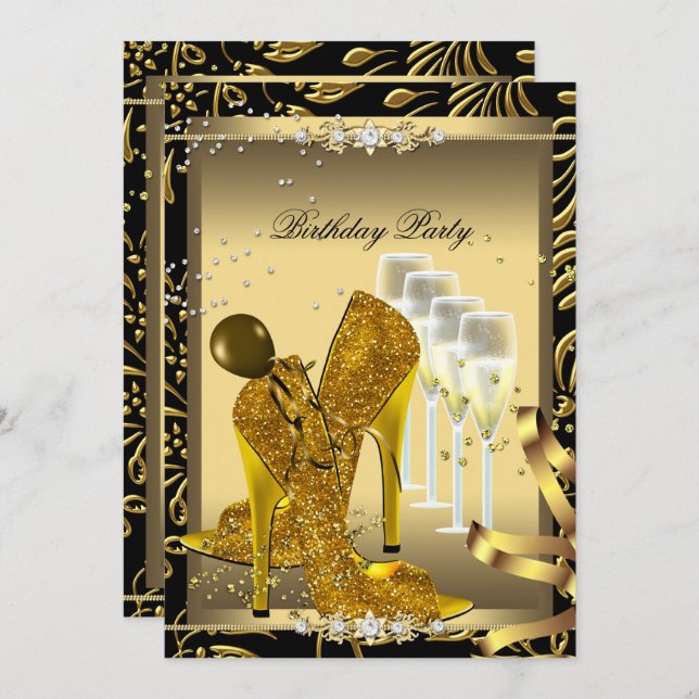 High Heel Shoes Champagne Gold Birthday Party Invitation (Front/Back)