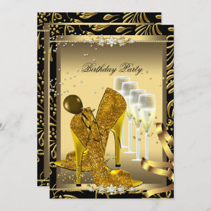 High Heel Shoes Champagne Gold Birthday Party Invitation