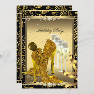 High Heel Shoes Champagne Gold Birthday Party Invitation