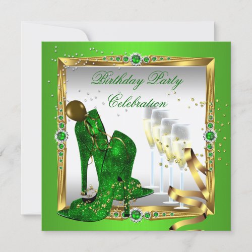 High Heel Shoes Champagne Green Gold Silver 2 Invitation