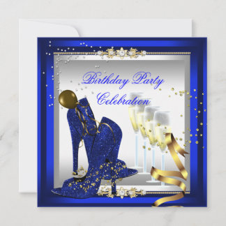 High Heel Shoes Champagne Royal Blue Gold Invitation