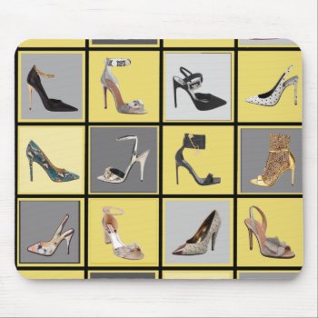 High Heel Shoes Collage Stiletto Pumps Yellow Gray Mouse Pad by Lorriscustomart at Zazzle