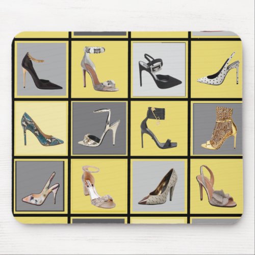 High Heel Shoes Collage Stiletto Pumps Yellow Gray Mouse Pad