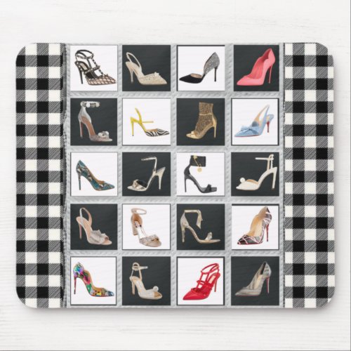 High Heel Shoes Collage Stiletto Quilt  Black Mouse Pad