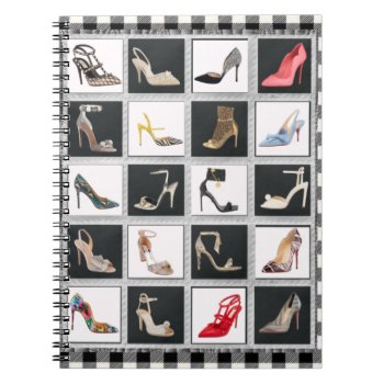 High Heel Shoes Collage Stiletto Quilt  Black Notebook by Lorriscustomart at Zazzle