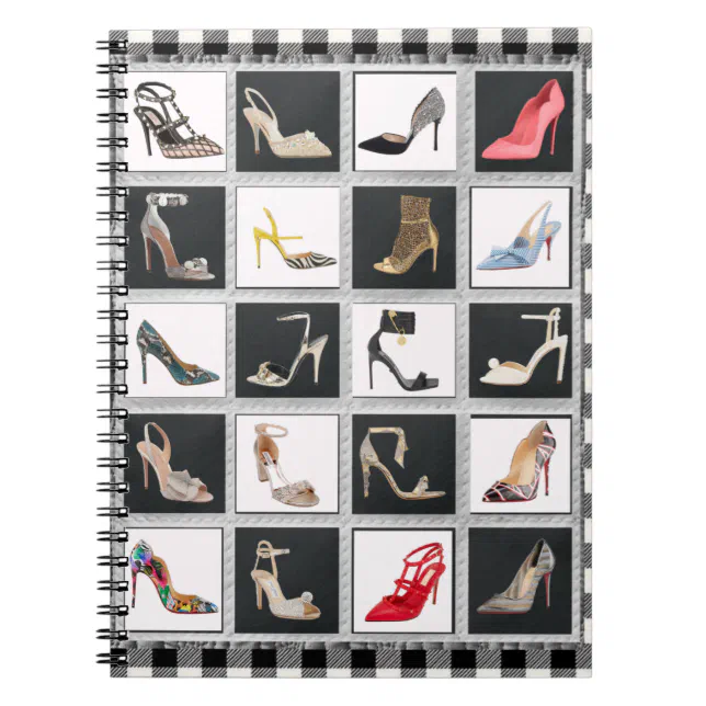 High Heel Shoes Collage Stiletto Quilt  Black Notebook (Front)