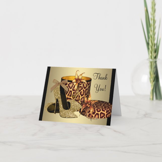 High Heel Shoes Gold Leopard Thank You Cards (Front)