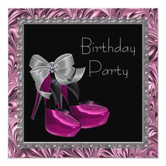 High Heel Shoes Hot Pink Black Birthday Party Card | Zazzle