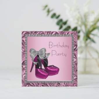 High Heel Shoes Hot Pink Black Birthday Party Invitation | Zazzle