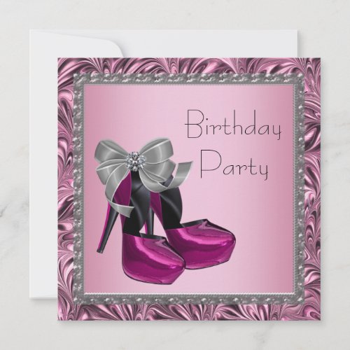 High Heel Shoes Hot Pink Black Birthday Party Invitation