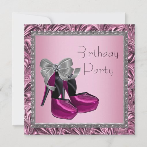 High Heel Shoes Hot Pink Black Birthday Party Invitation Zazzle