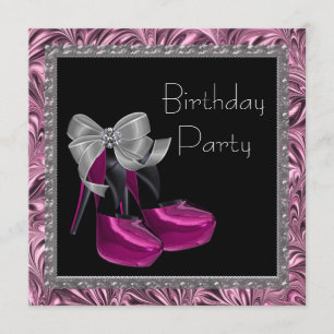 High Heel Shoes Hot Pink Black Birthday Party Invitation