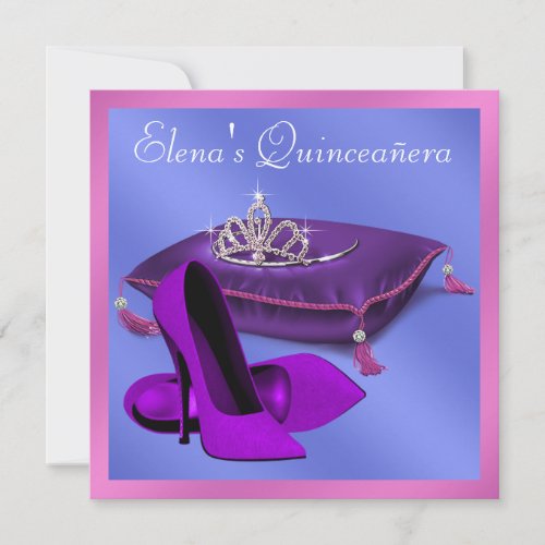 High Heel Shoes Hot Pink Purple Quinceanera Invitation