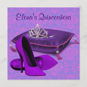 High Heel Shoes Hot Pink Purple Quinceanera Invitation