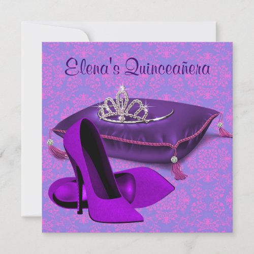 High Heel Shoes Hot Pink Purple Quinceanera Invites