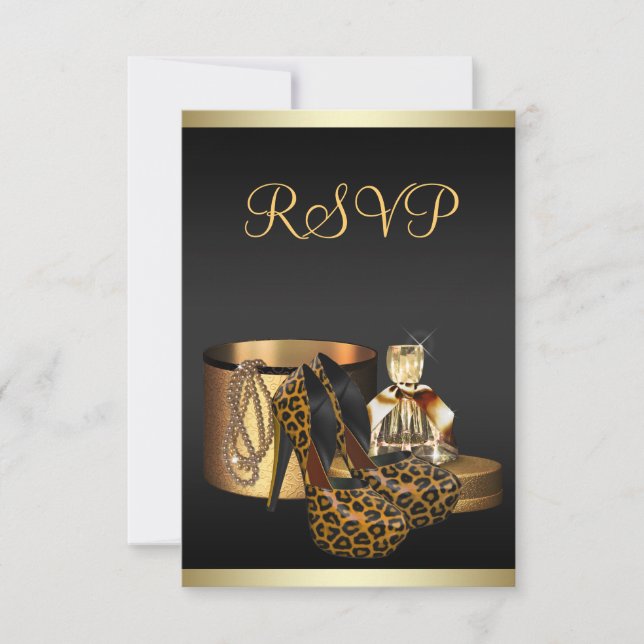 High Heel Shoes Leopard Gold RSVP Card (Front)