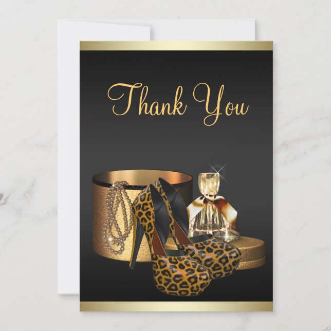 High Heel Shoes Leopard Gold Thank You Card (Front)
