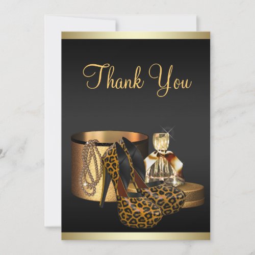 High Heel Shoes Leopard Gold Thank You Card