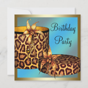 High Heel Shoes Leopard Gold Womans 50th Birthday Invitation