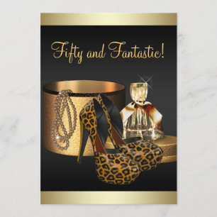 High Heel Shoes Leopard Gold Womans Birthday Invitation