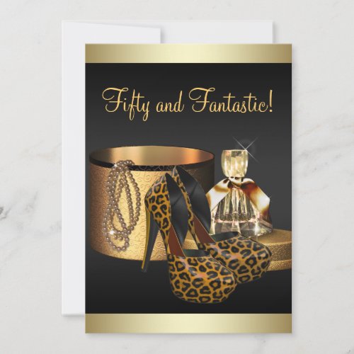 High Heel Shoes Leopard Gold Womans Birthday Invitation