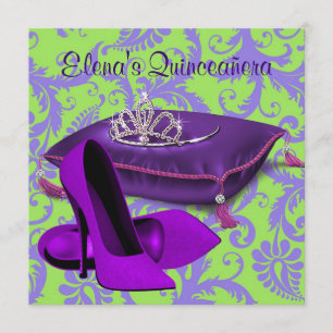 High Heel Shoes Lime Green Purple Quinceanera Invitation