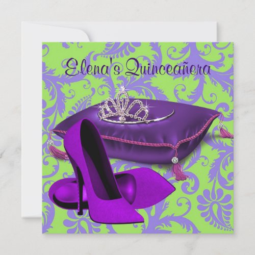 High Heel Shoes Lime Green Purple Quinceanera Custom Invites