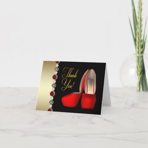High Heel Shoes Pearls Black Red Gold Thank You