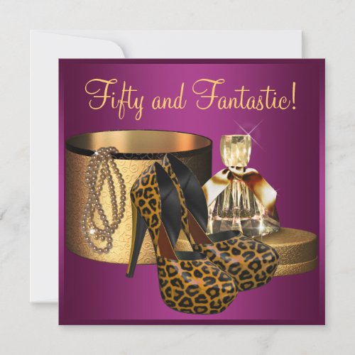 High Heel Shoes Pink Leopard Womans 50th Birthday Invitation