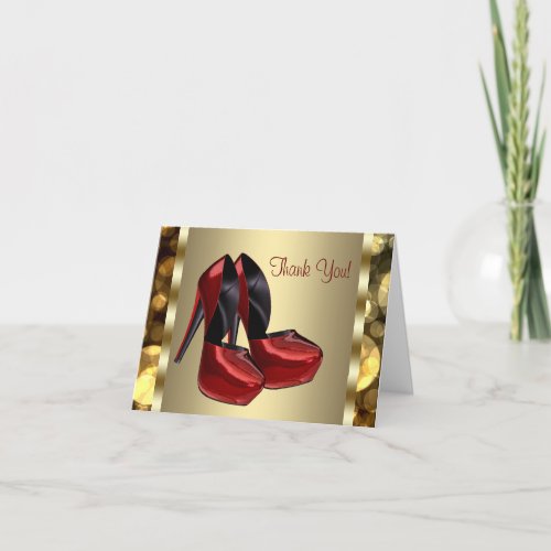 High Heel Shoes Red Gold Thank You Cards