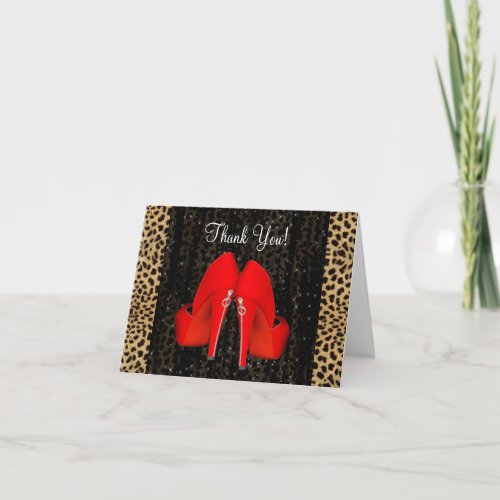 High Heel Shoes Red Leopard Thank You Cards