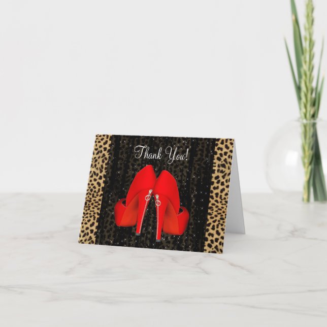 High Heel Shoes Red Leopard Thank You Cards (Front)