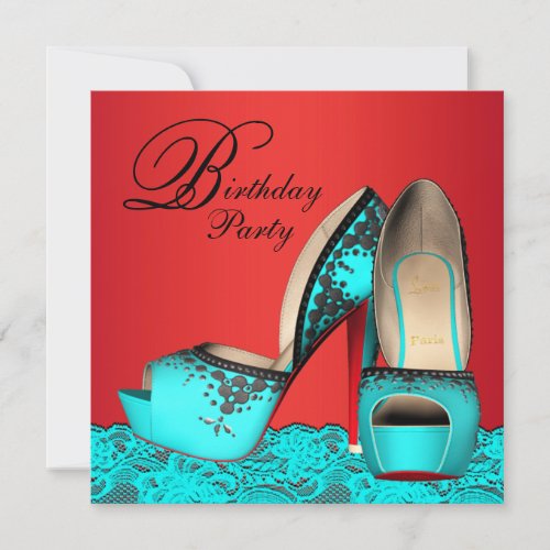 High Heel Shoes Red Teal Blue Birthday Party Invitation