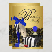 High Heel Shoes Royal Blue and Gold Birthday Party Invitation (Front/Back)