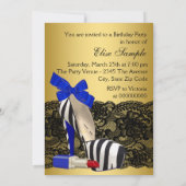 High Heel Shoes Royal Blue and Gold Birthday Party Invitation (Back)