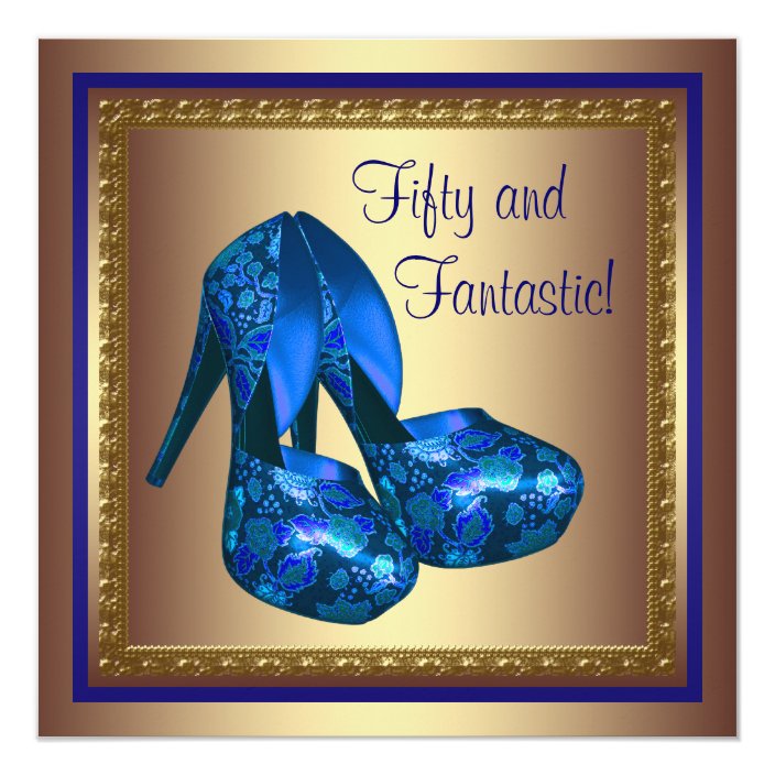 High Heel Shoes Royal Blue Gold 50th Birthday Invitation Zazzle High Heel Shoes Royal Blue Gold 50th