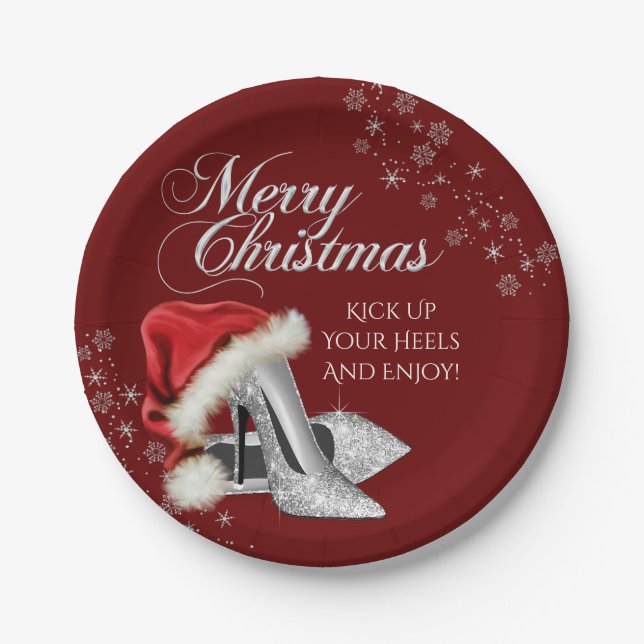 High Heel Shoes Santa Hat Christmas Party Paper Plates (Front)