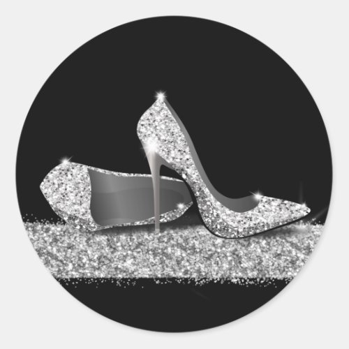 High Heel Shoes Silver Glitter Favor Classic Round Sticker