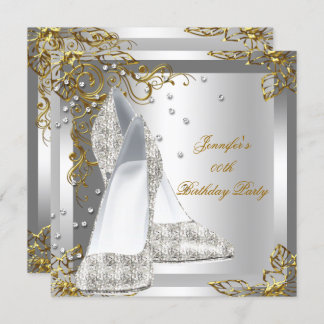 High Heel Shoes Silver Gold Birthday Party Invitation