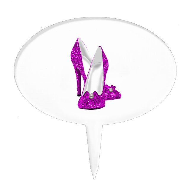 High Heel Shoes Stileto Glitter Pink Cake Topper (Front)