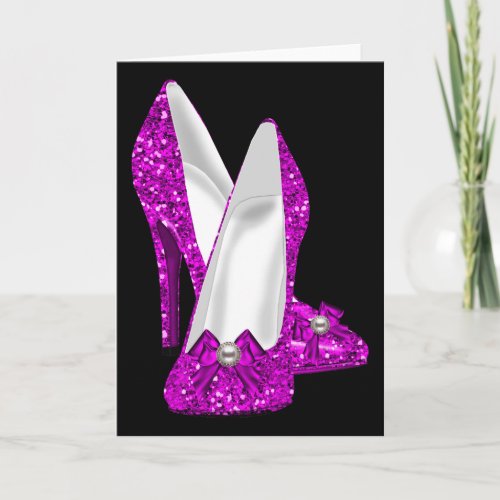 High Heel Shoes Stileto Glitter Pink Card