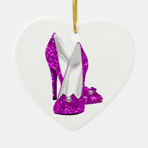 High Heel Shoes Stileto Glitter Pink Ceramic Ornament