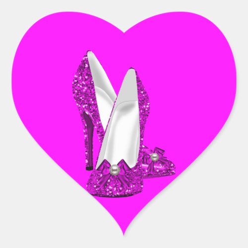 High Heel Shoes Stileto Glitter Pink Heart Sticker