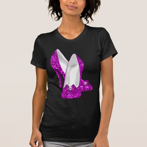 High Heel Shoes Stileto Glitter Pink T_Shirt