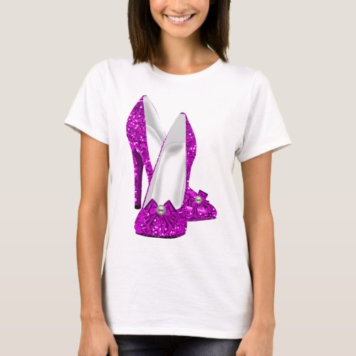 High Heel Shoes Stileto Glitter Pink T_Shirt